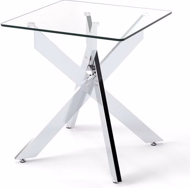 Costway Modern Square Glass Top Side Table with Silver X-Frame in Transparent and Silver
