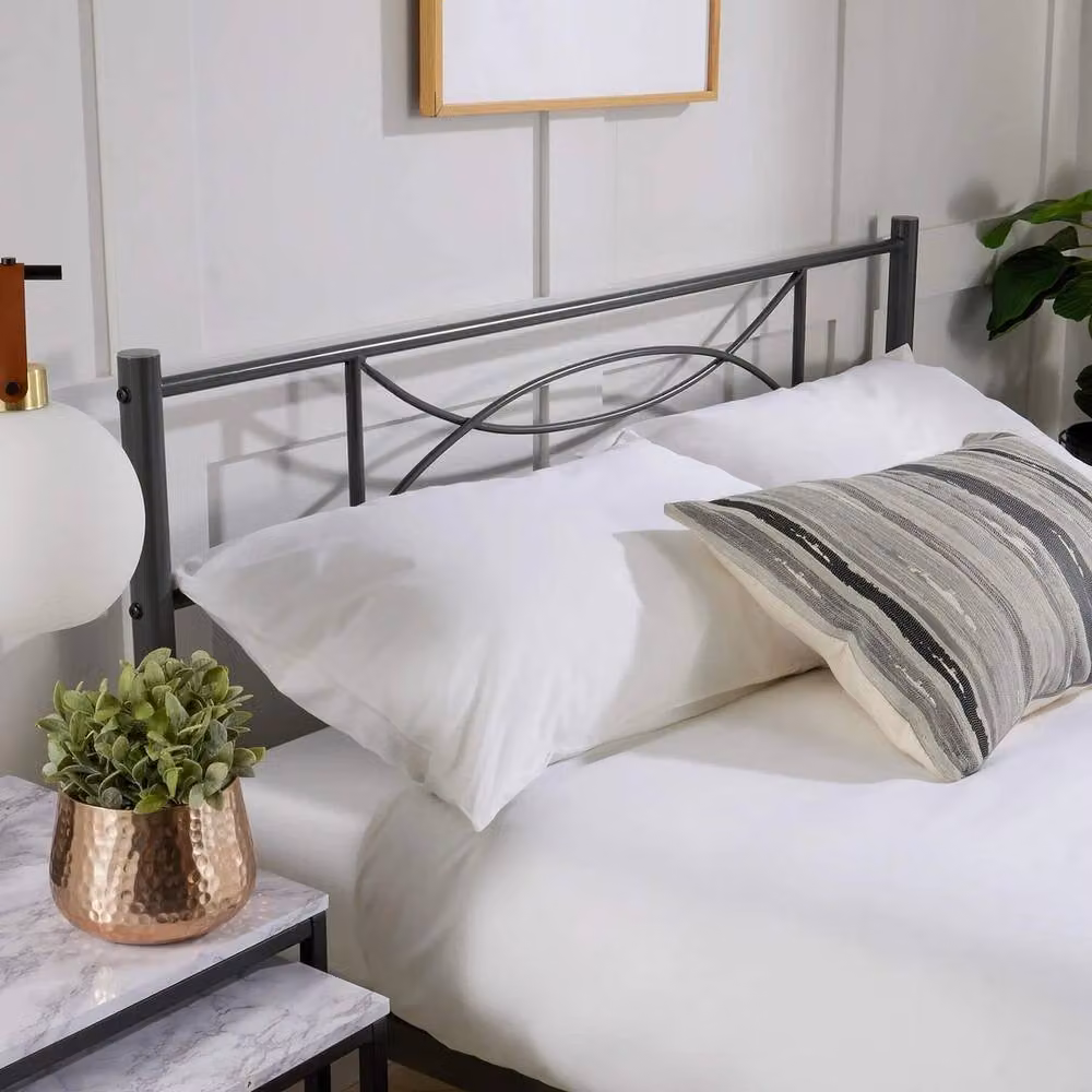FORGEVIO Industrial Metal Bed Frame with Black Headboard in Matt Dark Grey – 3