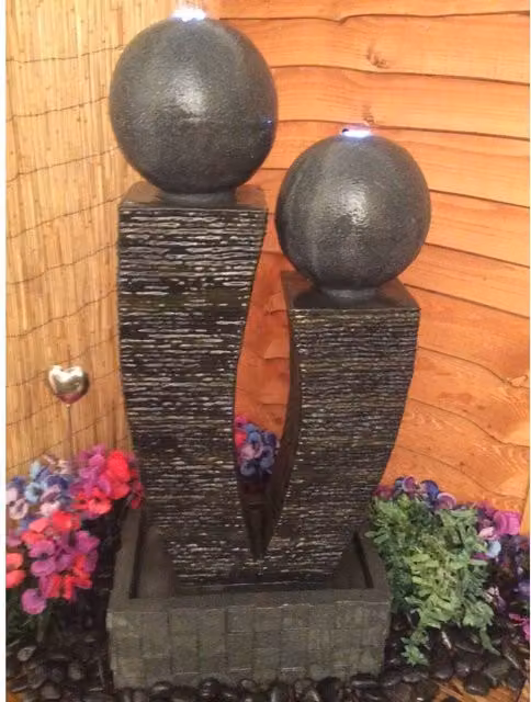 Tranquility Friendship Solar Powered Rectangular Water Column in Grey Antique Stone Finish