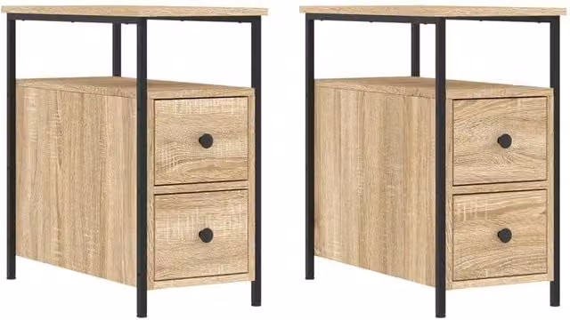 Berkfield Home Set of 2 Sonoma Oak Bedside Cabinets in Light Brown, W/D/H: 60 x 60 x 30 cm