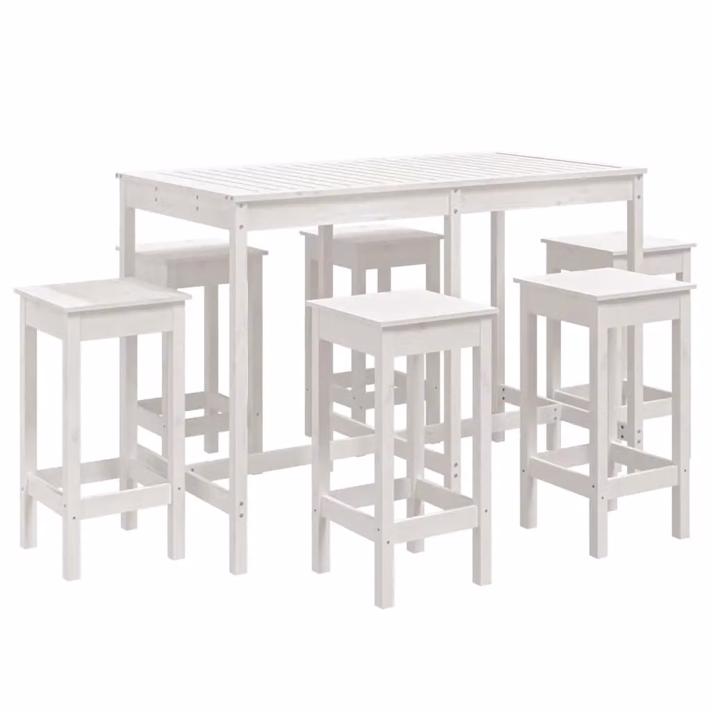 Berkfield Home 7 Piece Rustic White Solid Wood Pine Garden Bar Set – 2