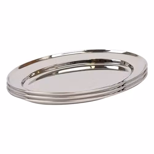 Argon Tableware Silver Stainless Steel Oval Serving Platters, Pack of 3, W: 30 cm, D: 20.5 cm – 1