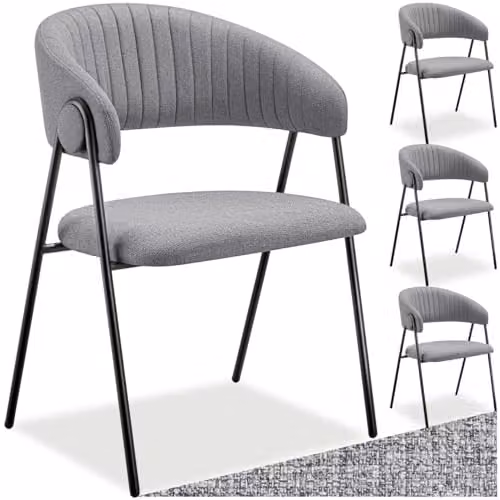 tectake Bedano Set of 4 Modern Dining Chairs in Grey Fabric with Metal Legs – 1