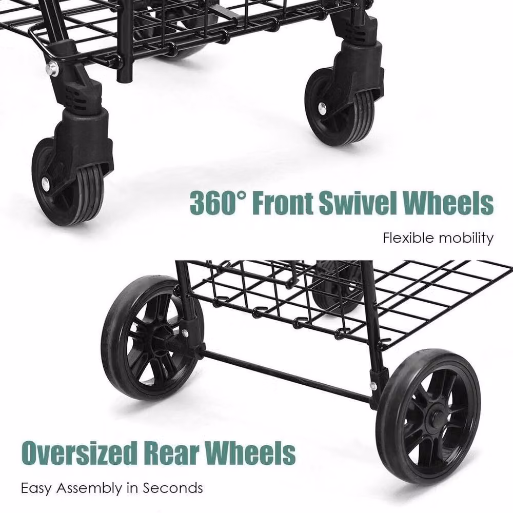 EONLION Portable Folding Shopping Cart in Black, Height: 100 cm, Width: 106 cm – 4