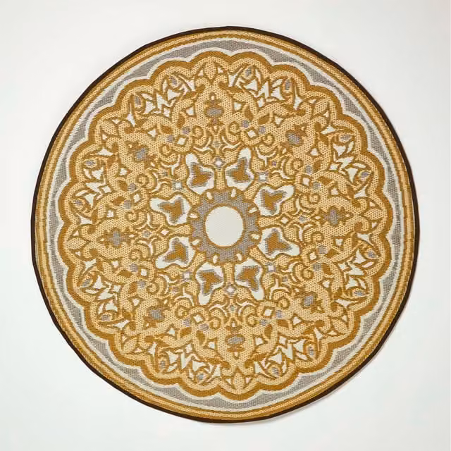 Homescapes Yellow Rae Round Outdoor Rug, Diameter: 180 cm
