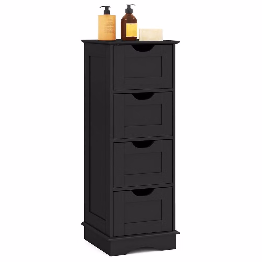 VOGREX Black Matt Freestanding Narrow Bathroom Storage Cabinet – 3