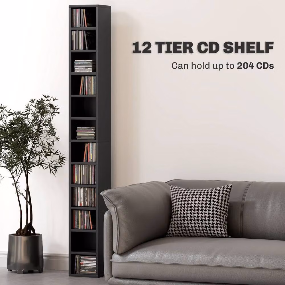 Wyld Haus Nisapa Black Wood Tall Narrow Media Storage Tower H: 175 cm, W: 21 cm, D: 20 cm – 5