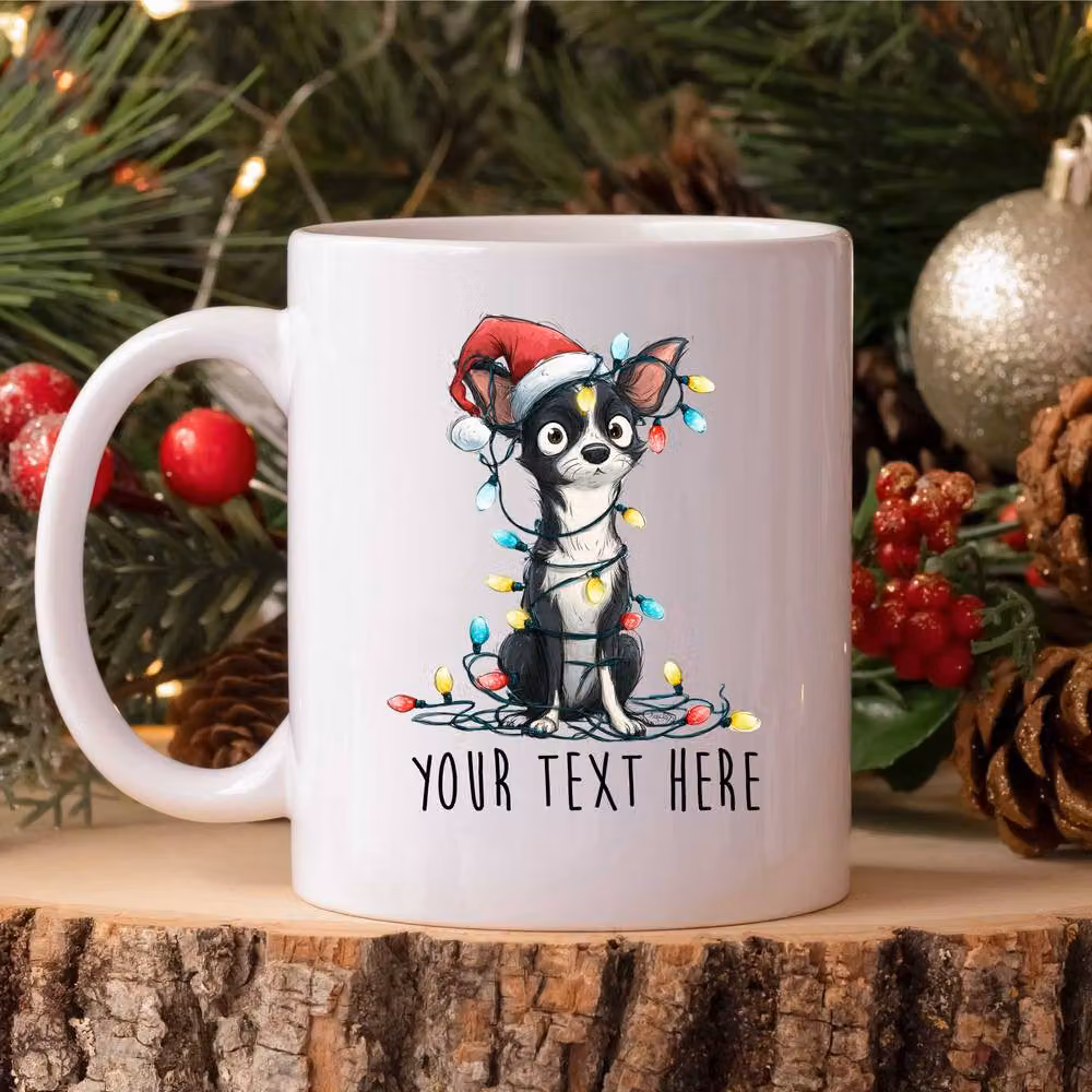 60 SECOND MAKEOVER Personalised Chihuahua Christmas Lights Santa Hat Ceramic Mug in White – 2