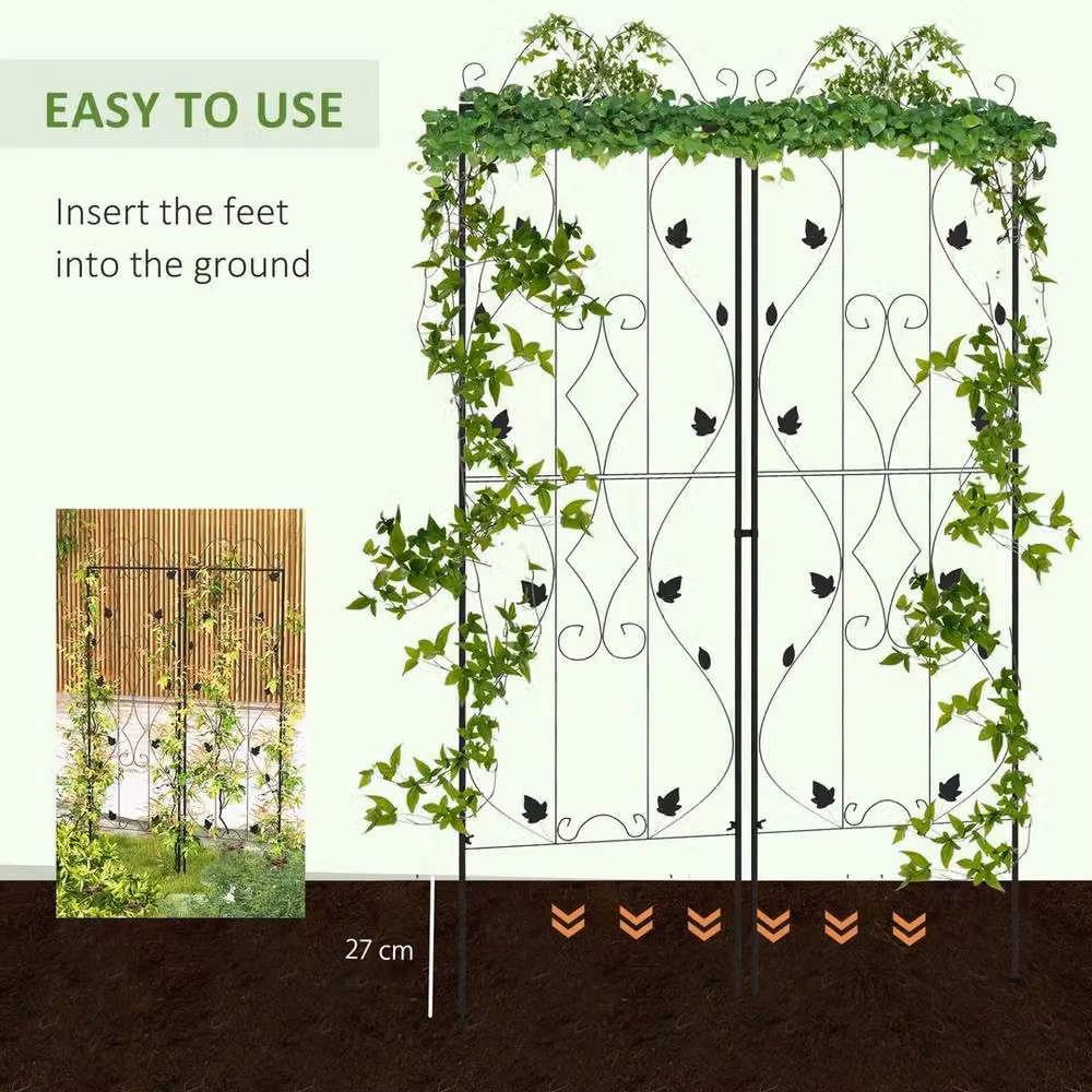 NESTLUNE Set of 2 Black Metal Trellis Supports for Climbing Plants, W/D/H: 15 x 15 x 100 cm – 2