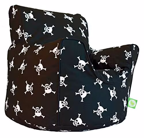 BeanLazy Black Skull and Crossbones Cotton Bean Bag Chair for Children and Teenagers with Filling – 3