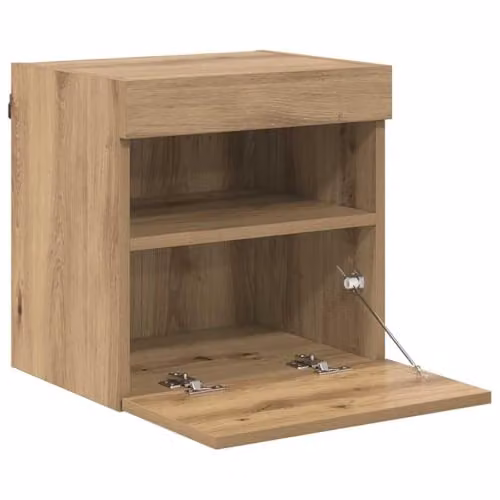 vidaXL Set of 2 Modern Wall-Mounted TV Cabinets in Artisan Oak, Brown Engineered Wood with Integrated Lighting and Internal Shelves – 2