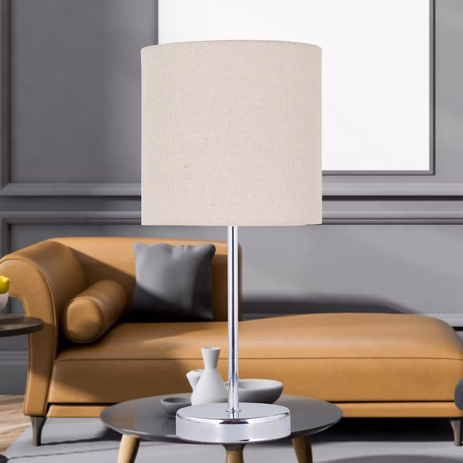 First Choice Lighting Set of 2 Chrome Touch Operated Dimmable Table Lamps with Silver Linen Shades – 2
