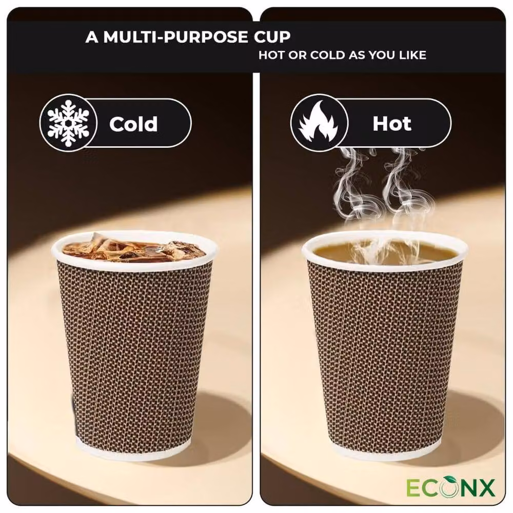 ECONX 500 Pack Disposable 12oz Kraft Ripple Paper Coffee Cups in Brown – 4