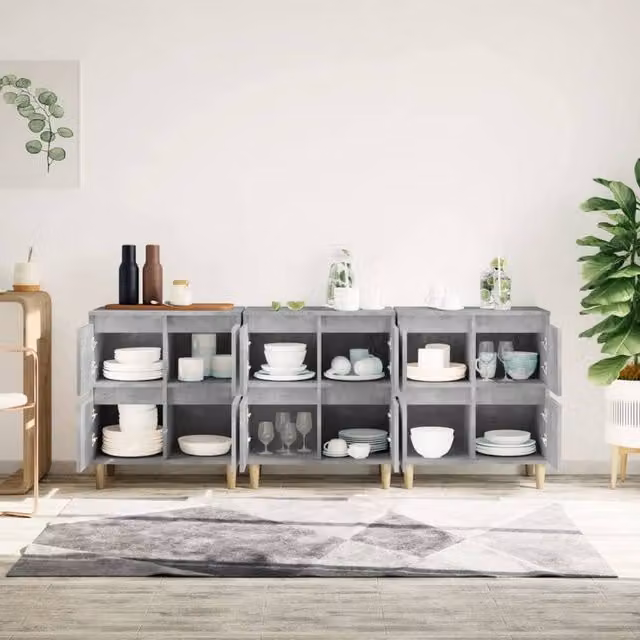 Berkfield Home 3-Piece Sideboard Set in Concrete Grey, Engineered Wood, W/D/H: 60 x 35 x 70 cm