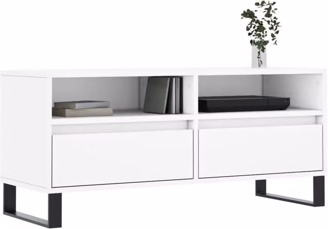 Berkfield Home Modern White TV Cabinet in Matt MDF and Metal, W/D/H: 100 x 34.5 x 44.5 cm