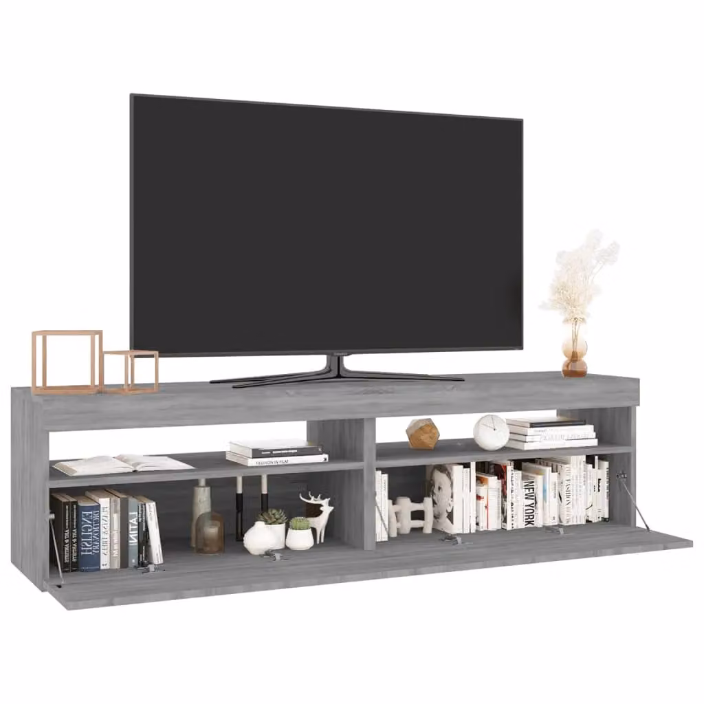 Berkfield Home Modern TV Cabinet with Integrated LED Lights, Grey Sonoma, 2 Pieces, W: 75 cm, D: 35 cm, H: 40 cm – 3