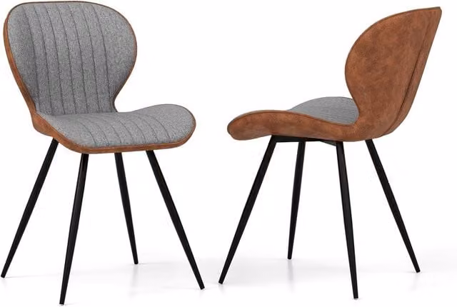 Gymax Set of 2 Armless Upholstered Accent Dining Chairs with Curved Backrest in Grey – 1