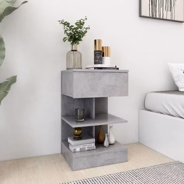 Berkfield Home Bedside Cabinet in Concrete Grey, W: 40 cm, D: 35 cm, H: 65 cm