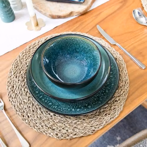 Scandi Home Rivah Green Stoneware Pasta Bowls Set of 4, Diameter: 21 cm – 6