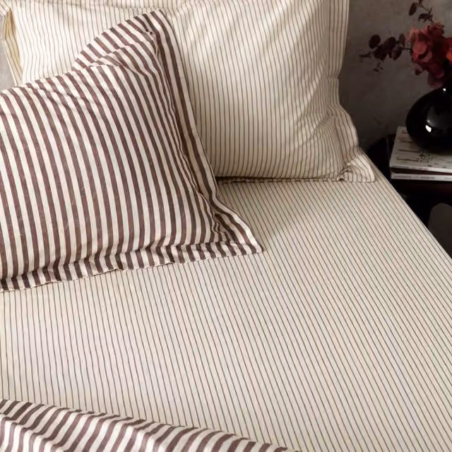 Make It A Home Hebden Melange Stripe Cotton Fitted Sheet, Beetroot Red, 140 x 200 cm