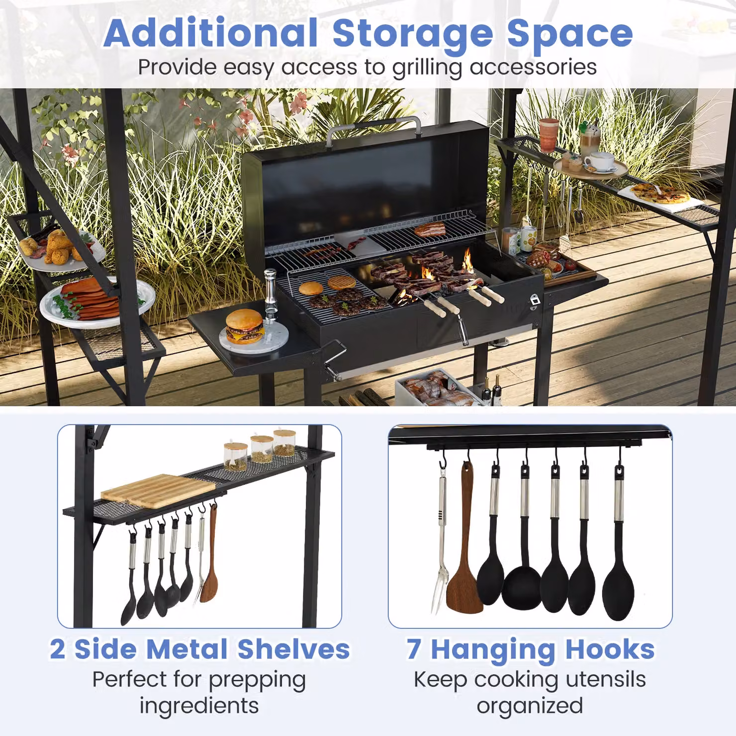 Costway Grill Gazebo with Dual Side Awnings in Grey, W: 398 cm, D: 256 cm, H: 153 cm – 8