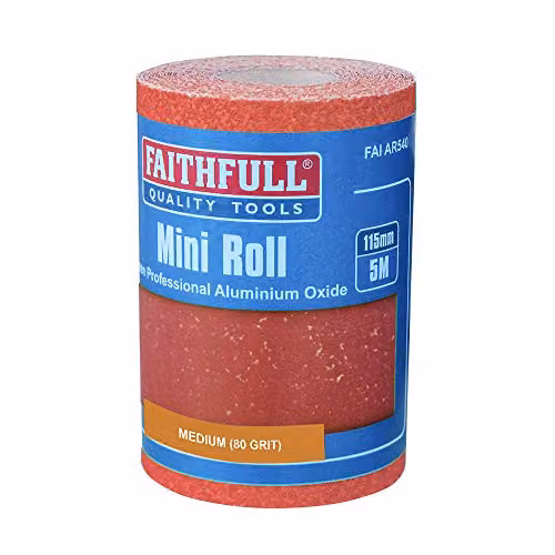 Faithfull Red Aluminium Oxide Sandpaper Roll, 80 Grit, W: 11.5 cm, L: 5 m