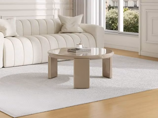 Vente-unique ZYRENIA Round MDF Coffee Table in Glossy Beige, W/D/H: 80 x 80 x 35 cm – 1