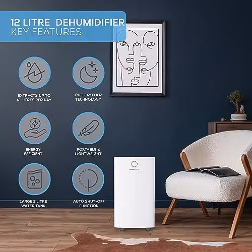 MONHOUSE 12L/Day Digital Dehumidifier with Sleep Mode and 24-Hour Timer, White – 2