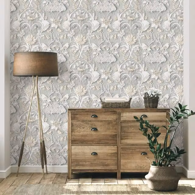 Fine Decor Contemporary Woodland Wallpaper in Grey