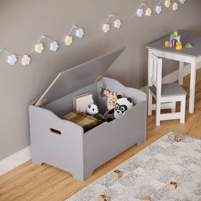 EONLION Grey Wooden Storage Chest Bench Stool, W/D/H: 76 x 46 x 48 cm – 1