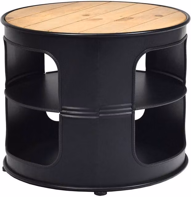 SPETLEK 3-Tier Round Black Wood and Metal Coffee and Snack Table – 1