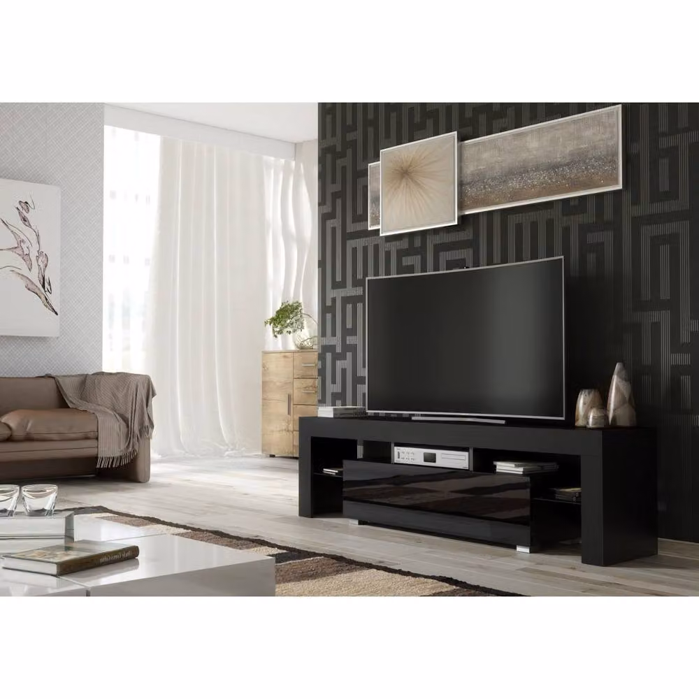 Mex Furniture LTD Aria Modern Glossy TV Unit in Black, W/D/H: 160 x 35 x 45 cm – 2