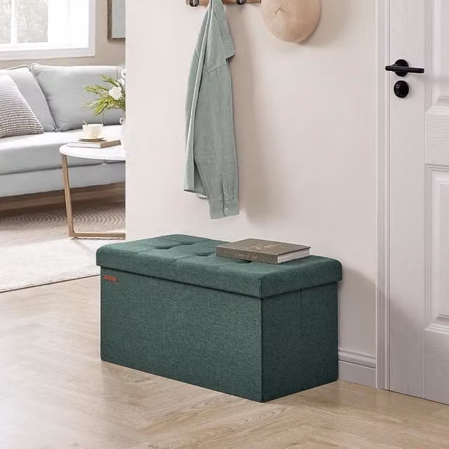 SONGMICS Medium Storage Ottoman Bench in Bottle Green – 1