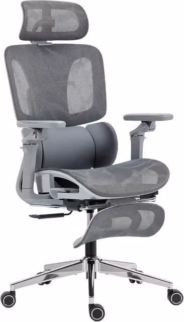 PAWNORA Ergonomic Grey Fabric Office Chair with Headrest and Seat Depth Adjustment