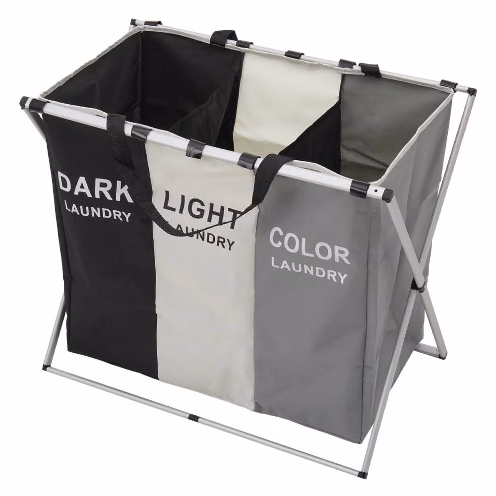 Garden Sanctuary Multicolour 3-Section Foldable Laundry Basket with Aluminium Frame and Handles – 2