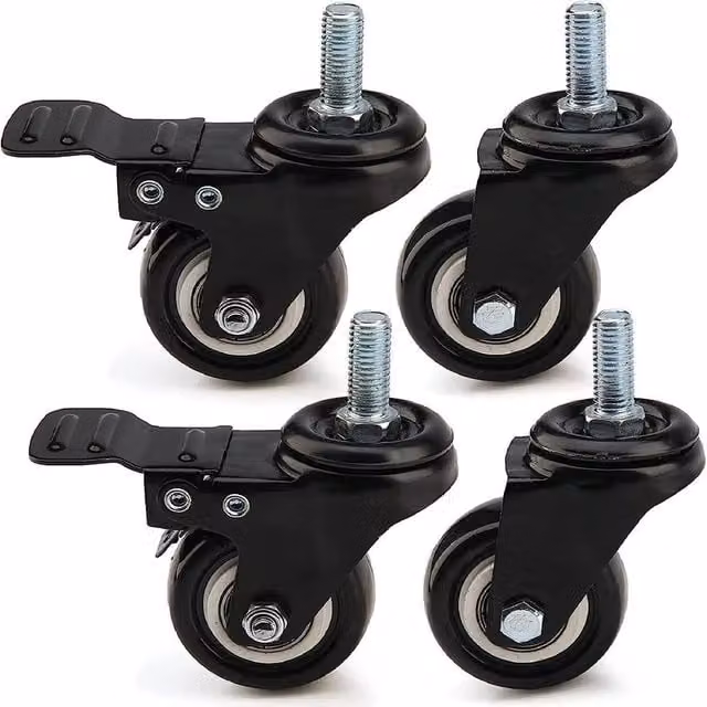 VOGREX 4-Piece M8 40mm Swivel Castor Wheels with Brake, Non-Marking, Black