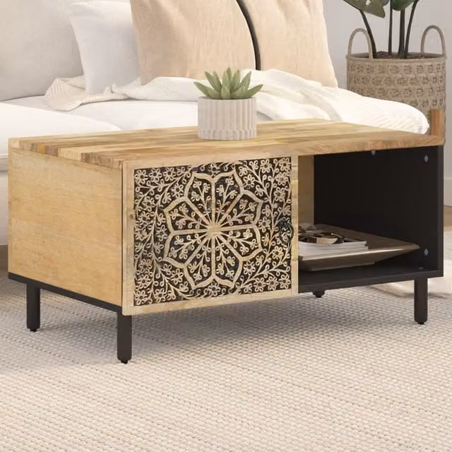 Berkfield Home Mango Wood Coffee Table in Brown, W: 80 cm, D: 50 cm, H: 40 cm – 1
