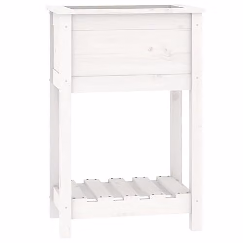 vidaXL Planter with Shelf in White Solid Pine Wood W/D/H: 54 x 34.5 x 81 cm