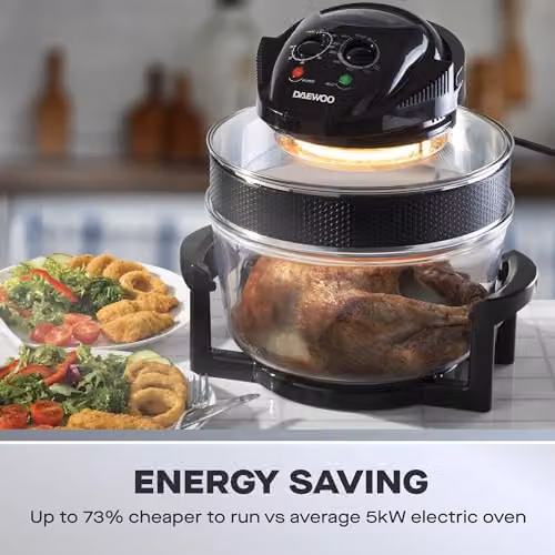Daewoo 17L Deluxe Halogen Air Fryer Oven with Extender Ring in Black and Transparent – 3