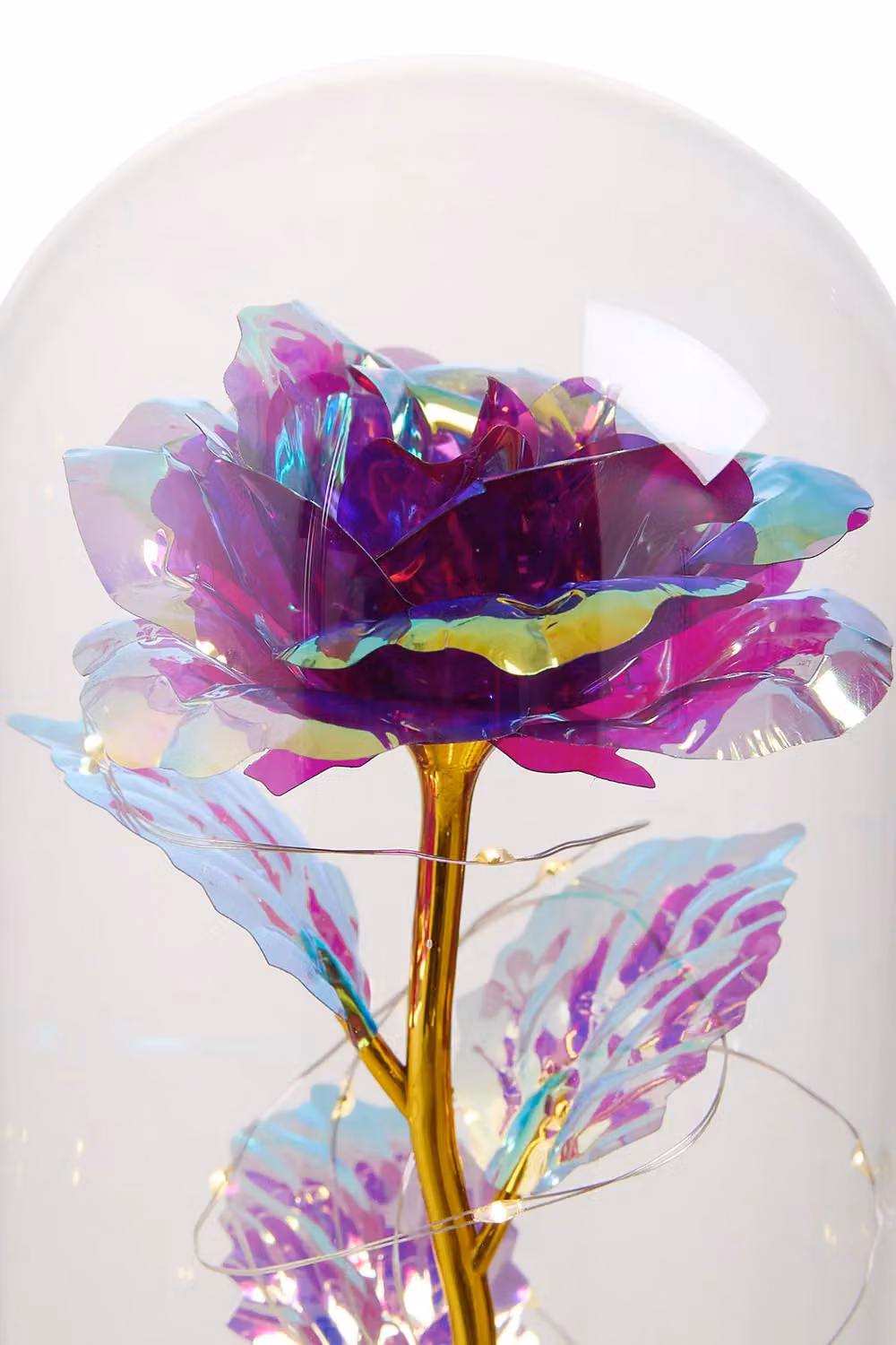 Living and Home Eternal Purple Rose in a Glass Dome with Wooden Base and LED Lighting – 4