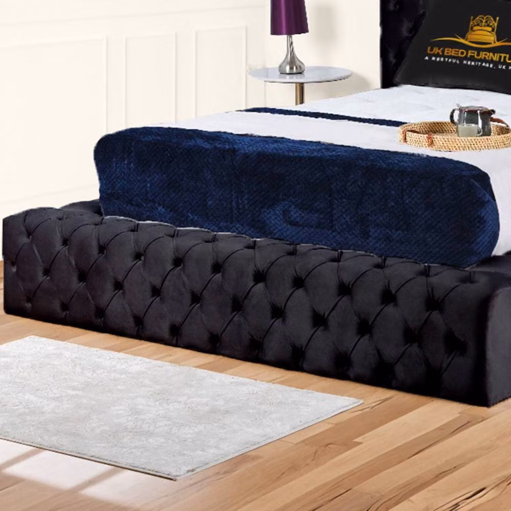 UK Bed Furniture Ambassador Double Ottoman Gas Lift Upholstered Velvet Bed in Black – 3