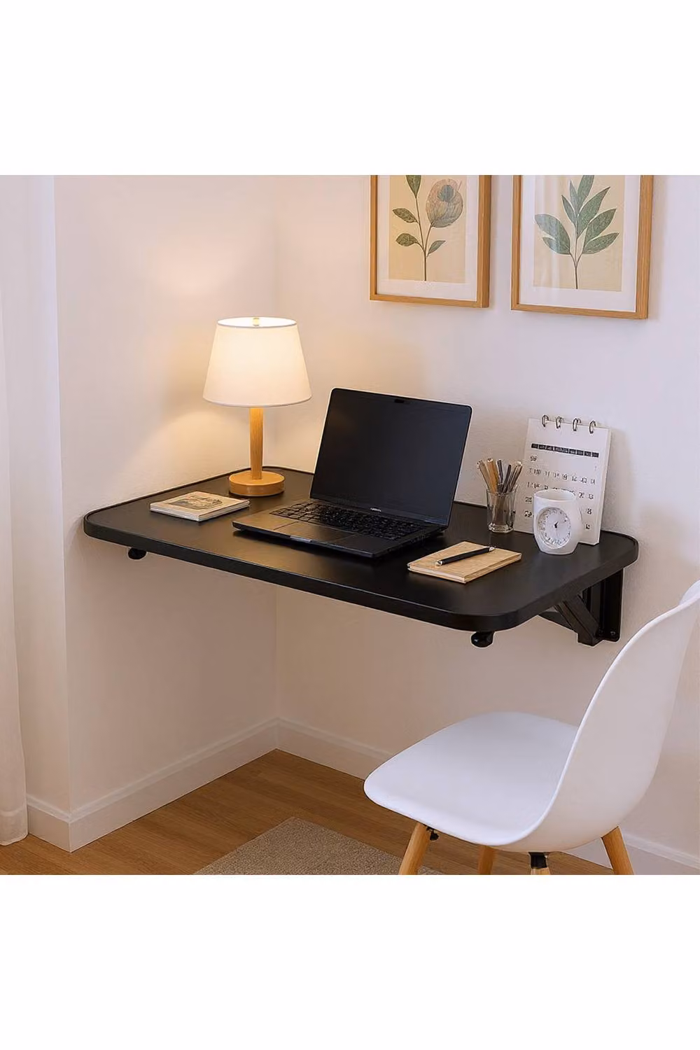 Living and Home Black Wall-mounted Folding Table with MDF Laminate Top and Metal Brackets – 2