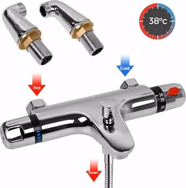 SPETLEK Thermostatic Bath and Shower Mixer Tap Set in Silver – 1
