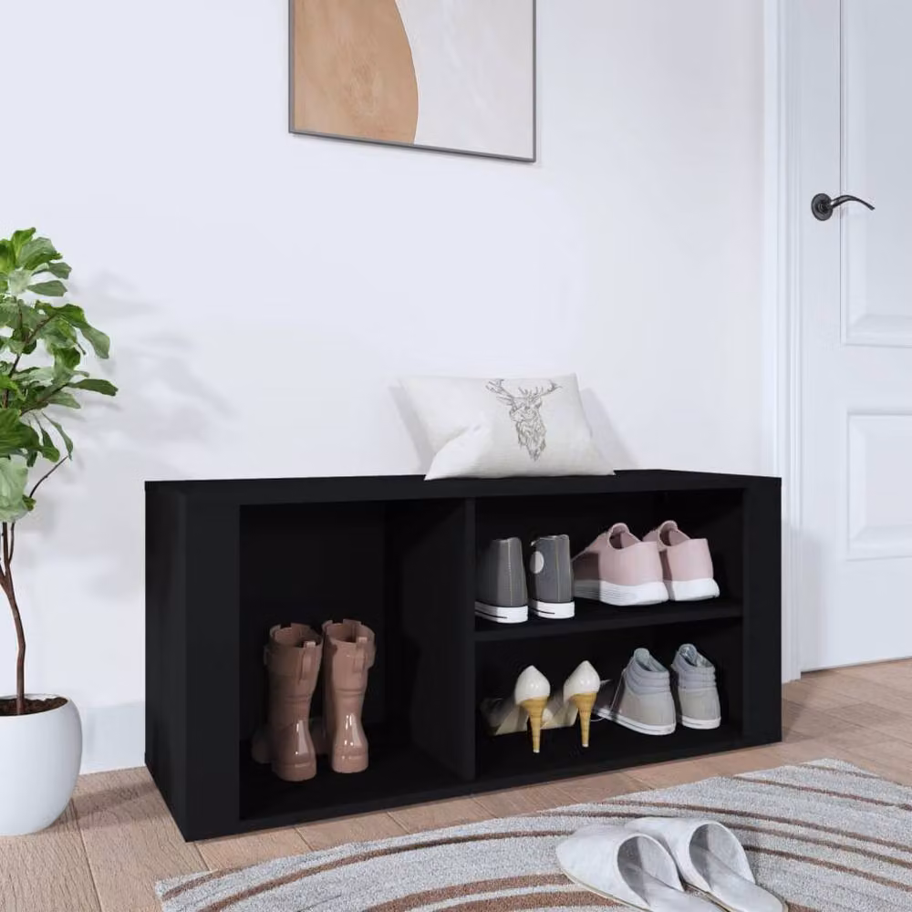 Berkfield Home Black Shoe Cabinet with Integrated Seat, W/D/H: 100 x 35 x 45 cm – 2