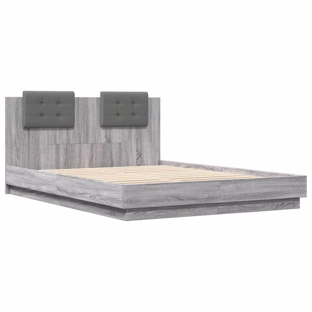 Berkfield Home Small Double Bed Frame in Grey Sonoma with LED Under-Bed Lighting and USB Charging Ports, W/D/H: 120 x 200 cm – 3