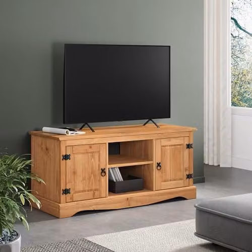 Mercers Furniture Corona Solid Wood Pine 2 Door Media TV Unit in Brown Anthracite, H 52 cm x W 115 cm x D 40 cm – 2