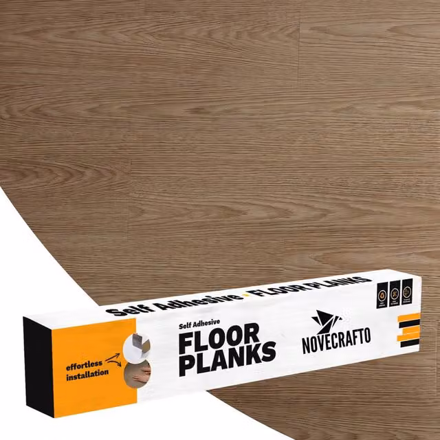Novecrafto Self Adhesive Wood Look Vinyl Floor Planks, Pack of 10, Light Beige, W: 91.4 cm, D: 15.2 cm