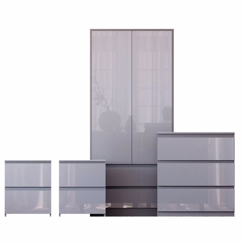 HD Designs Vida Designs Glinton 4 Piece Modern Grey Glossy Bedroom Set – 2