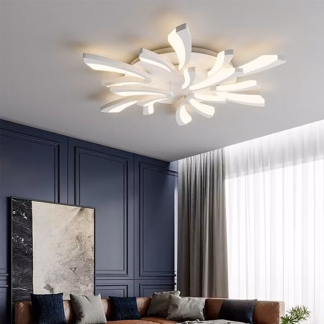 Livingandhome V-Shaped Dimmable LED Flush Ceiling Light, 90W, Silver and White