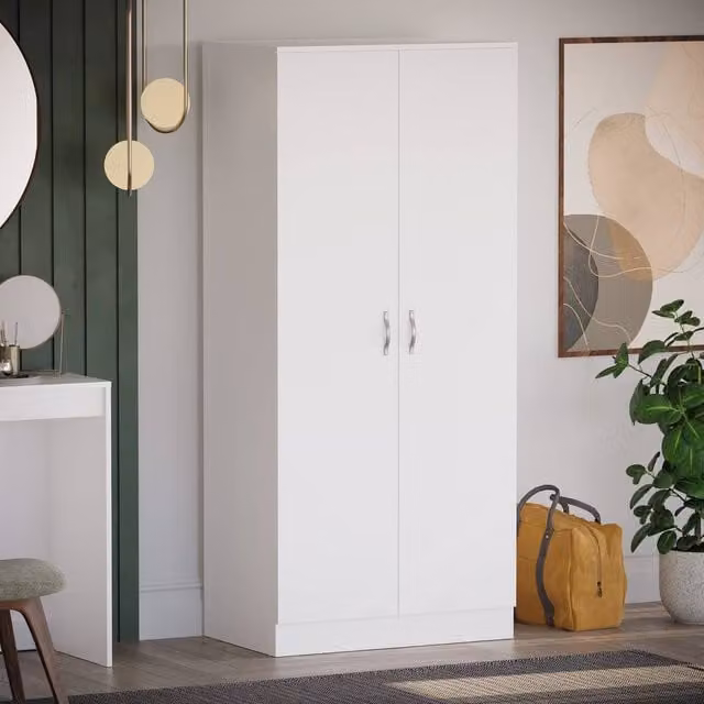 HD Designs 2 Door MDF Wardrobe in White, H 170 cm x W 76 cm x D 47 cm – 1